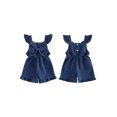 thumbnail image 2 of RUINIXCW Kids Toddler Baby Girl Summer Denim Romper Overalls Infant Baby Girls Summer Fall Clothes Flying Sleeve Square Neck Big Bow Pants Jumpsuit Jeans Flared Pants, 2 of 9