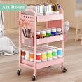 thumbnail image 4 of 3 Tier Rolling Utility Cart - Metal White Cart Organizer with Wheels, Storage Cart with DIY Dual Pegboards, Removable Baskets Hooks, 4 of 17