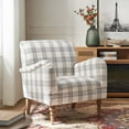 thumbnail image 3 of Modern Plaid Accent Chair Upholstered Armchair Adult Home Bedroom Living Room Grey, 3 of 8