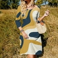thumbnail image 3 of Abstract Mustard Navy Swirls Art Women's Fall Dresses Casual Loose Flowy Swing Shift Dress, 3 of 9