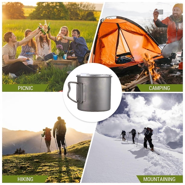 Outdoor 400ml Camping Ti Water Cup with Folding Handle and Lid for Outdoor Camping Hiking