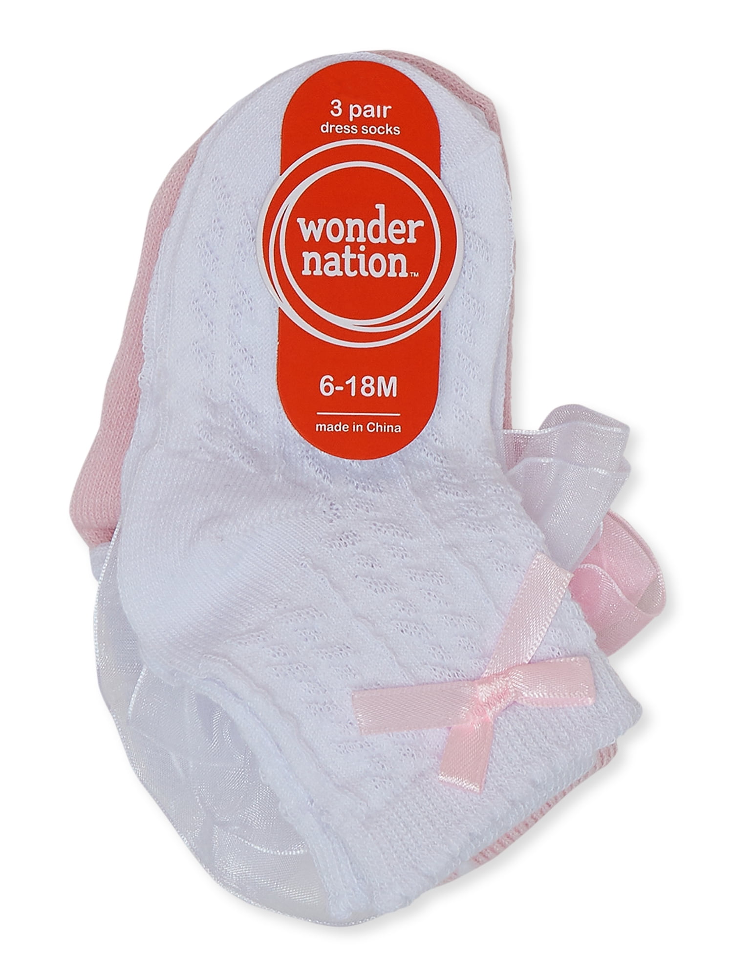 Wonder Nation Infant and Toddler Girls Dress Socks, 3 Pair Pack, Sizes 0M-5T