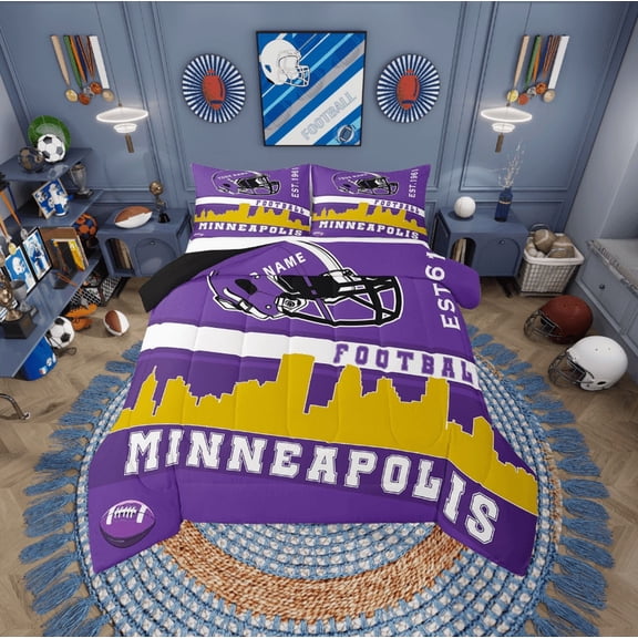 Erosebridal Sports Football Bedding Twin Comforter Set, Vintage Soccer Down Comforter, Purple Gold, Reversible 2-Piece
