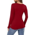thumbnail image 4 of Women's Long Sleeve T-Shirt Crewneck Rayon Slim Fit Stretchy Layer T Shirts Basic Tops Plus Size Fall Tops Wine L, 4 of 4