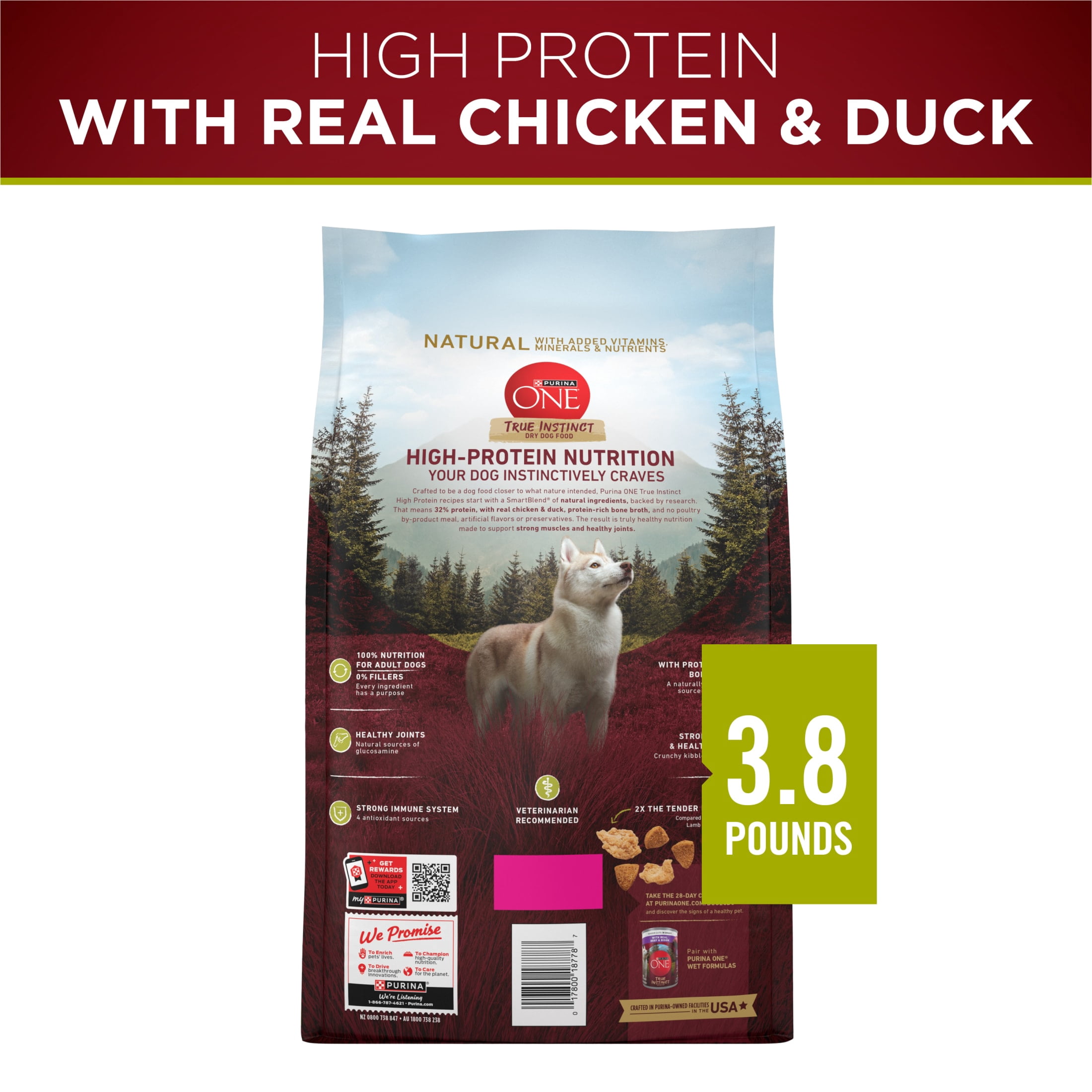 Purina ONE True Instinct High Protein Dog Food Formula with Real Chicken and Duck Natural with Added Vitamins and Minerals Dog Food, 3.8 lb.