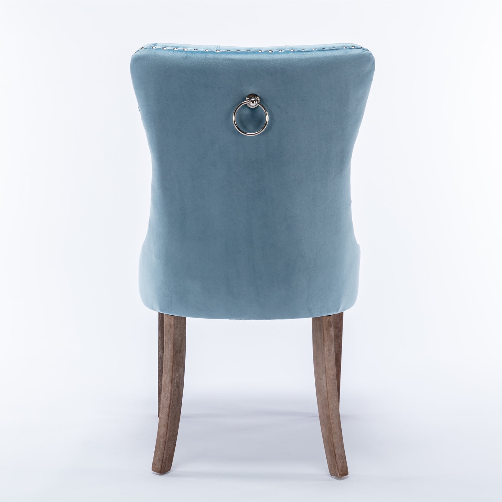 Yoneston Dining Chairs Set of 2, Upholstered High-End Tufted Dining Room Chair with Nailhead & Ring Pull Trim, Modern Velvet Chairs with Solid Wood Legs for Kitchen, Light Blue