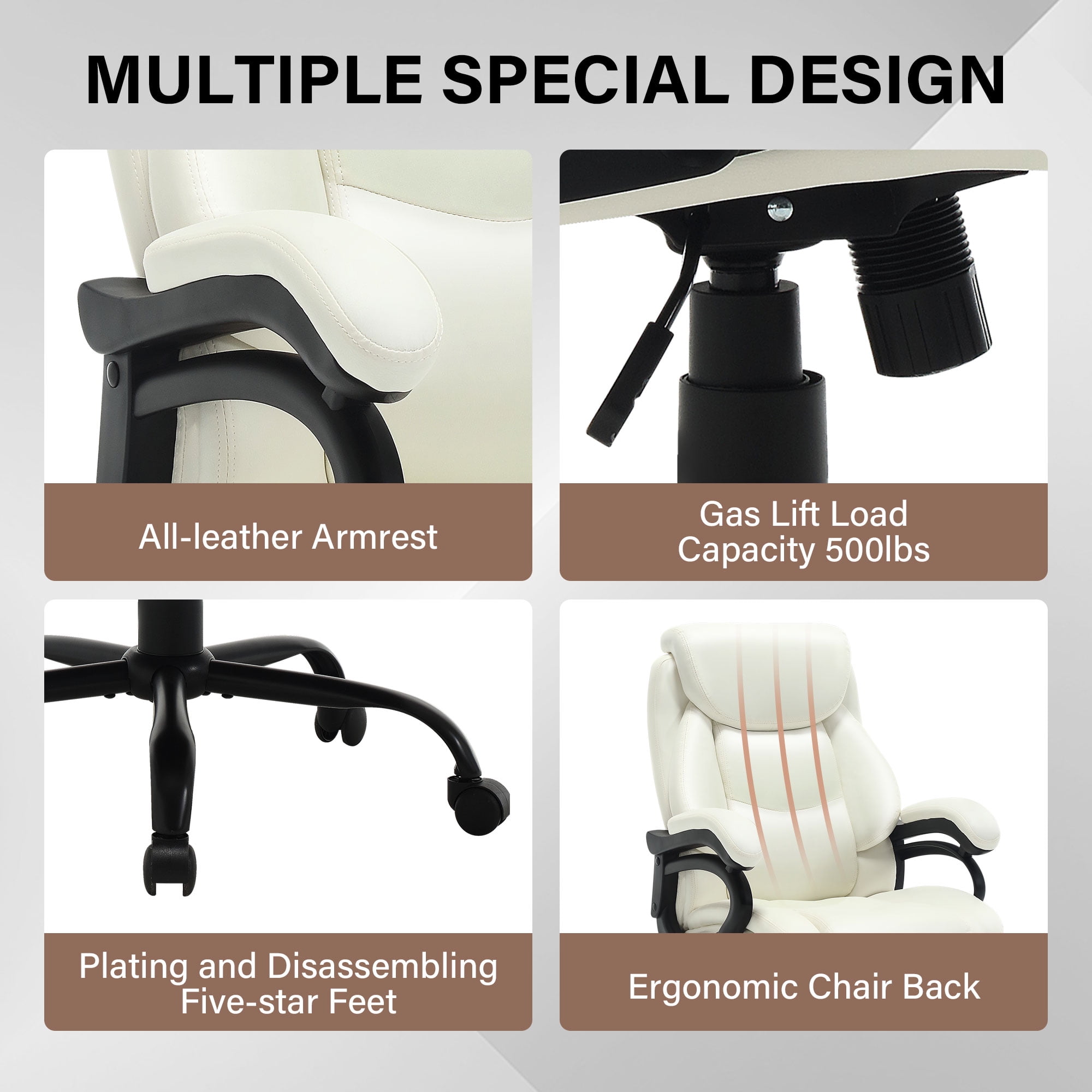 JONPONY Big and Tall Office Chair 500LBS Wide Seat Ergonomic Computer Desk Chair High Back Executive Leather Chair Adjustable Task Chair Lumbar Back Support 8 Hours Heavy Duty Design,White