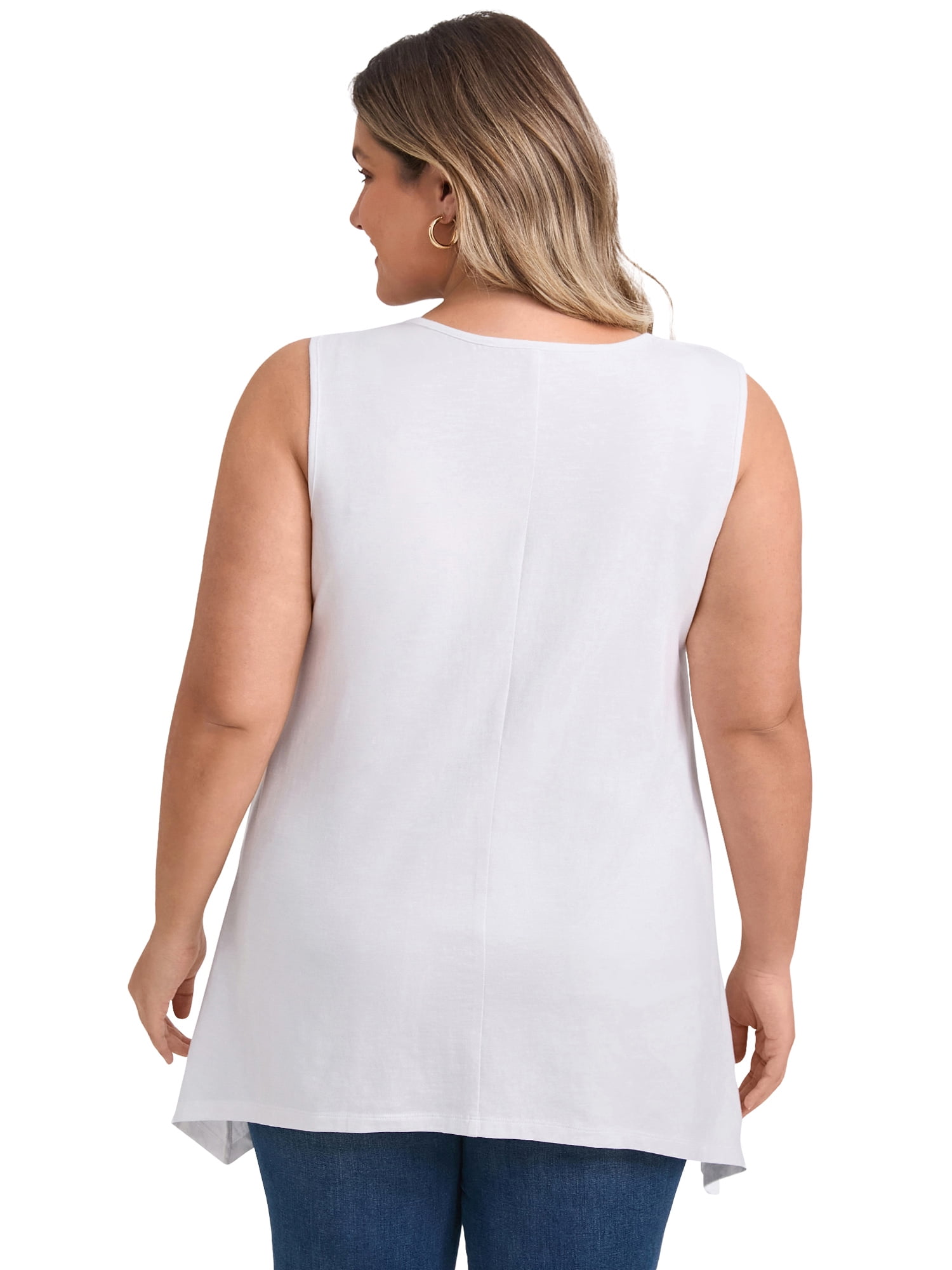 DARING DIVA Women's Plus Tank Top High Low Hem Casual Blouse with Pockets 3X White