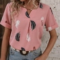 thumbnail image 4 of Birdeem T-Shirt Ample à Manches Courtes Imprimé Plumes Col en V pour Femmes, 4 of 9