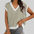 thumbnail image 2 of Knit Sweater Vest for Women Trendy Plaid Lattice Print V Neck Sleeveless Jumpers Tops Fall Spring Casual Knitwear (2XL, Brown), 2 of 6