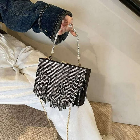 Chic Single-Shoulder Bucket Bag for Women Featuring Glittering Dia Details