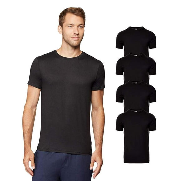 32 DEGREES Mens 4 Pack Cool Quick Dry Active Basic Crew T-Shirt, Black, XX-Large