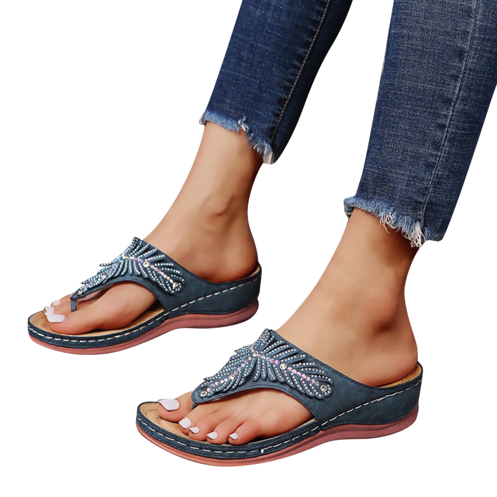 Gibobby Sandals for Women,Women Summer Casual Flat Strappy Platform Sandals Close Toe Wedges Comfy Outdoor Sandals Shoes 