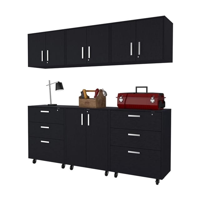 FM FURNITURE Keene 6 Piece Garage Set Black Engineered Wood