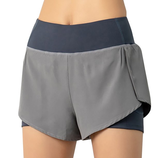 Gibobby Leggings cortos yoga mujer Pantalones cortos de entrenamiento para mujer, de doble capa, para correr, gimnasio, yoga, atléticos, informales, d(Azul,CH)