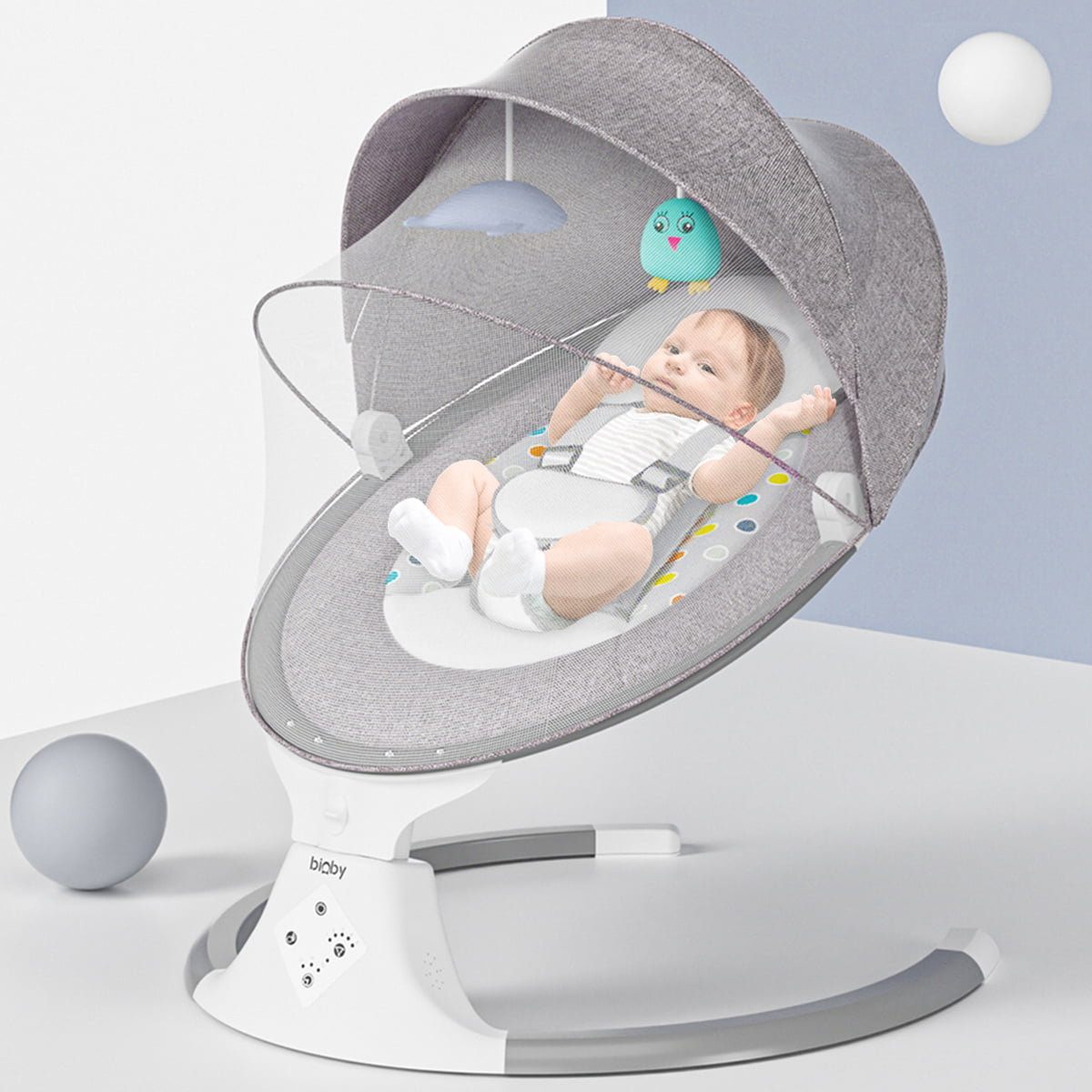 BIOBY Baby Swing, Baby Rocker, Electric Auto Swing Cradle with 5 Gears Time Set Music Swing Shaker Recliner
