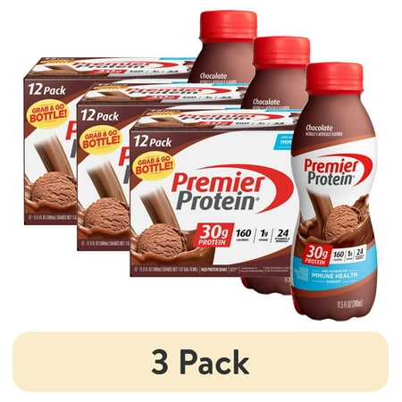 (3 pack) Premier Protein Shake, Chocolate, 30g Protein, 11.5 fl oz, 12 Ct