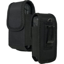 Nakedcellphone Pouch for Sonim XP3plus 5G Flip Phone (X320) Case, Rugged Canvas Vertical Holster Holder Metal Clip and Secure Belt Thread Loop Harness - Quiet Magnetic Closure - Black