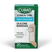 CURAD Truly Ouchless!® Silicone Bandages, .75" x 3", For Sensitive or Delicate Skin, Flexible Fabric, Protects Scrapes, Cuts & Burns, 20 Count