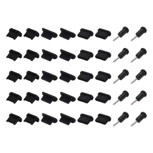 Cubierta de puerto de teléfono de 40 piezas 4 tipos de tapones de silicona, capuchón USB tipo C/Micro USB/Jack de auriculares de 3.5 mm, negro
