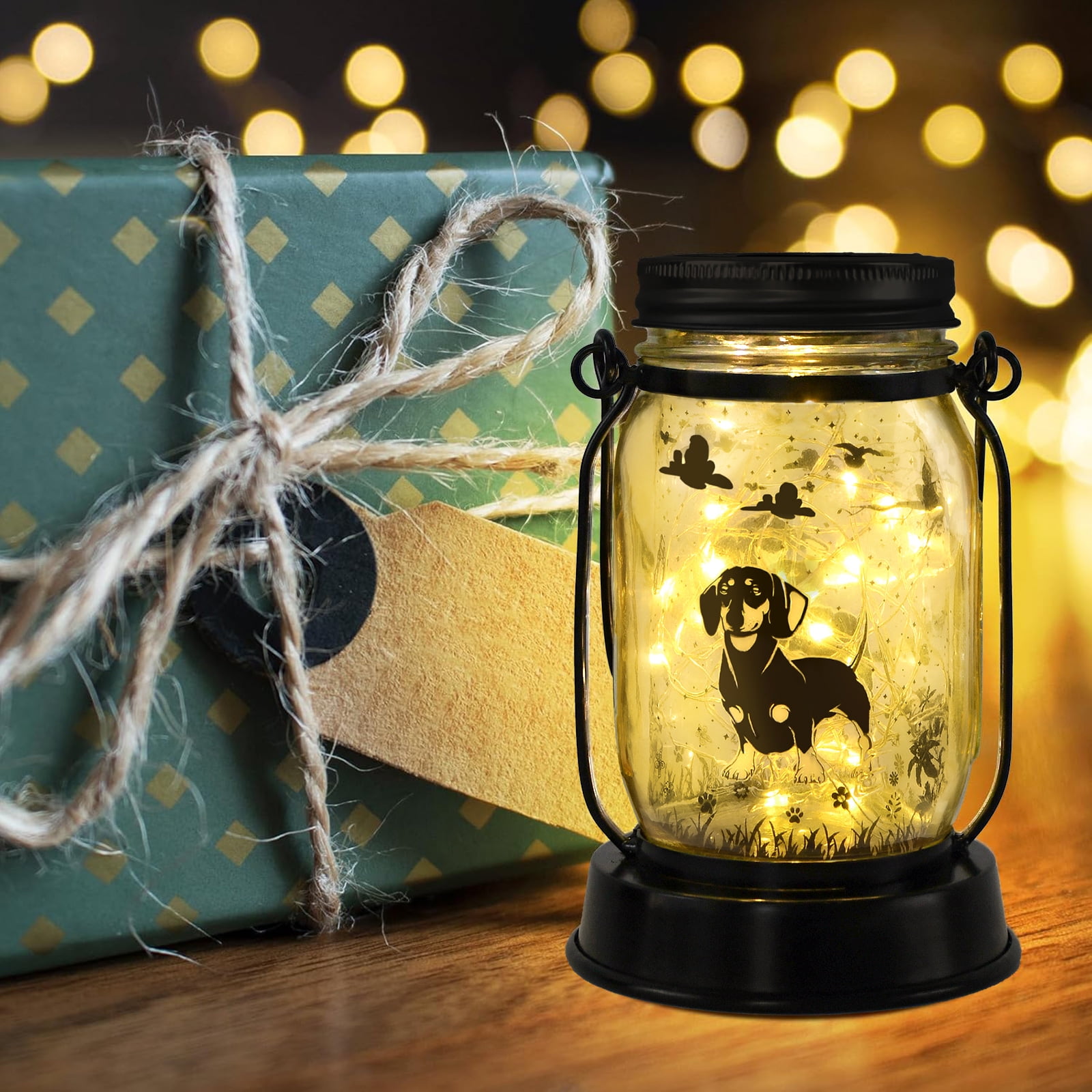 Dachshund Solar Lanterns Mother's Day Gift Outdoor Garden Hanging Solar Lights Fairy and Dog Lover Gifts for Women, Memorial Gifts Fairy Lights for Patio Yard Lawn Outside Decor Lamp