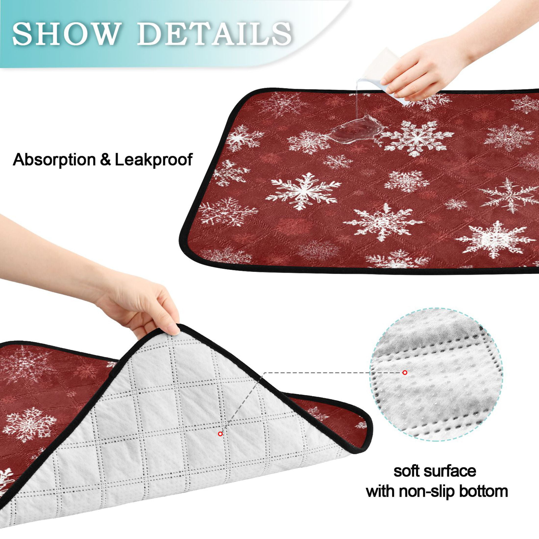 Qxltty Snowflake Pattern Cat litter Pads Pet Set of 2 Diaper Mats Center Anti-leakage Layer Absorbent Soft and Comfortable
