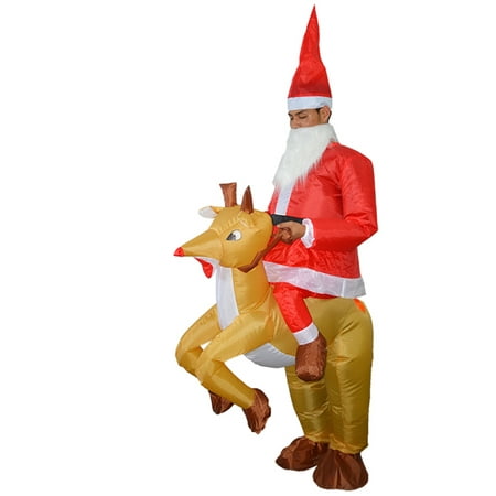 Adults Santa Riding Reindeer Inflatable Costume Suit Blow Up Inflatable Fancy Dress for Christmas Dress Up Party Stage Performance