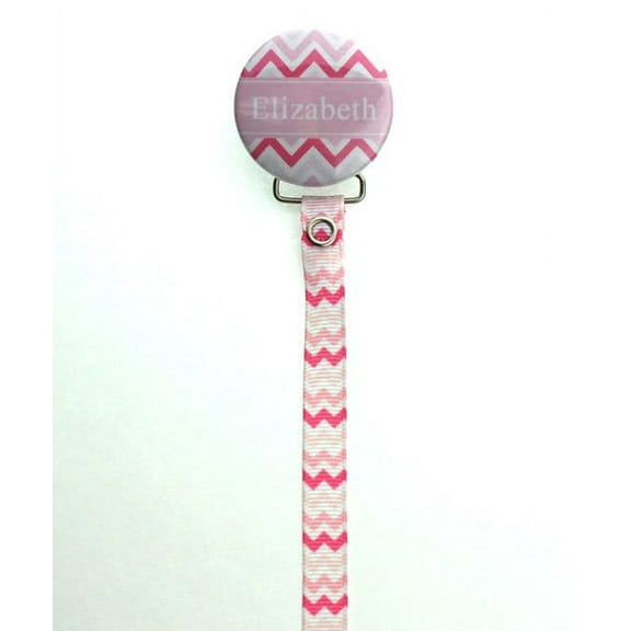 Personalized Name Pink Chevron Pacifier Clip