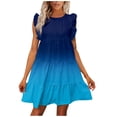 thumbnail image 1 of Puntoco Vestido De Manga Corta Con Cuello En V, Vestido De Verano Para Mujer, Cuello Redondo, Estampado Casual, Manga Corta, Vestido Con Volantes, Azul S, 1 of 4