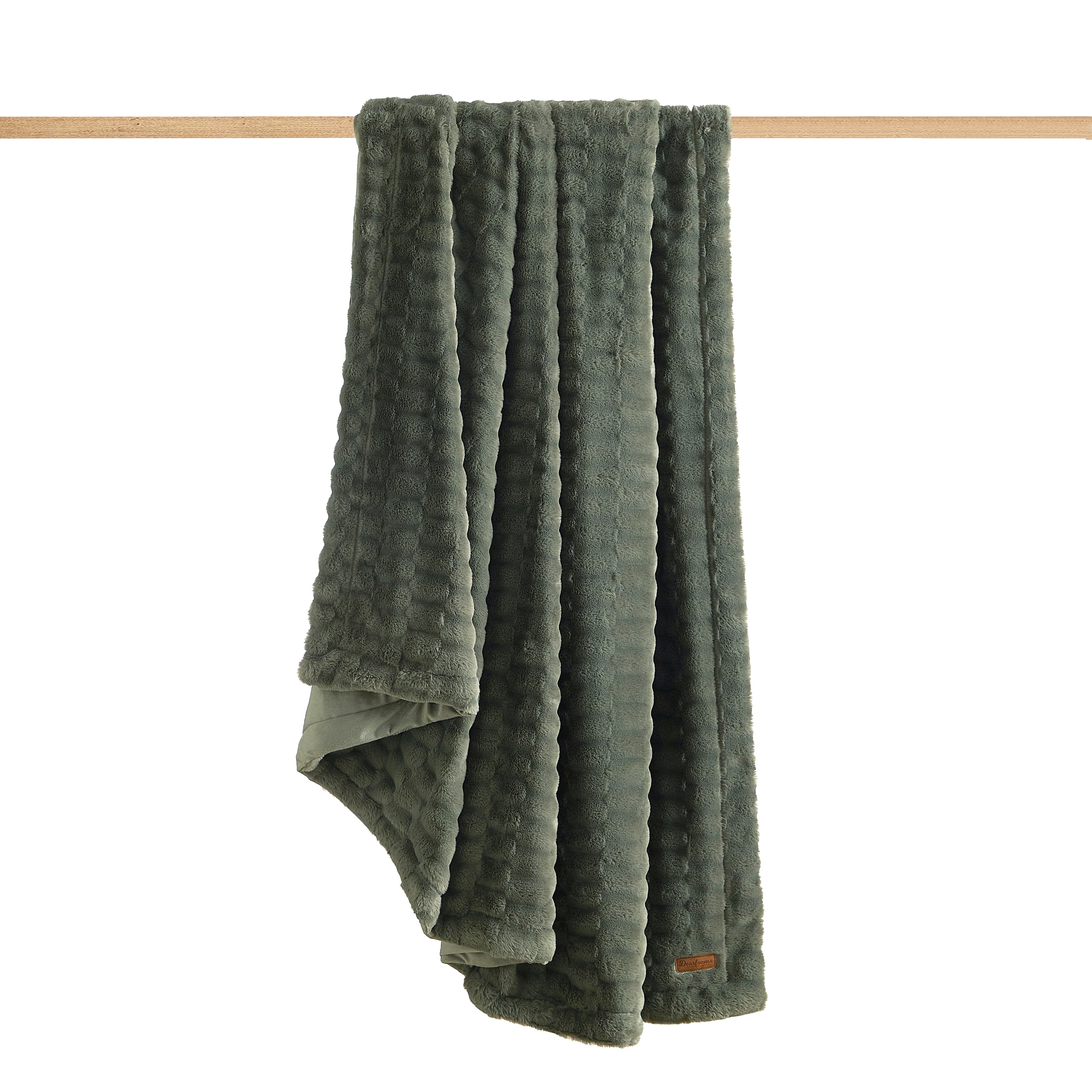 Dearfoams Textured Faux Fur Reversible Mink Bed Blanket, Green, Full/Queen, 90 x 90 in