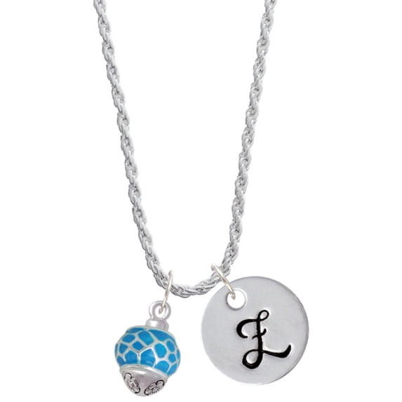 Delight Jewelry Silvertone Hot Blue Giraffe Print Spinner Silvertone Script Initial Disc - Z - Charm Necklace, 20"+3"