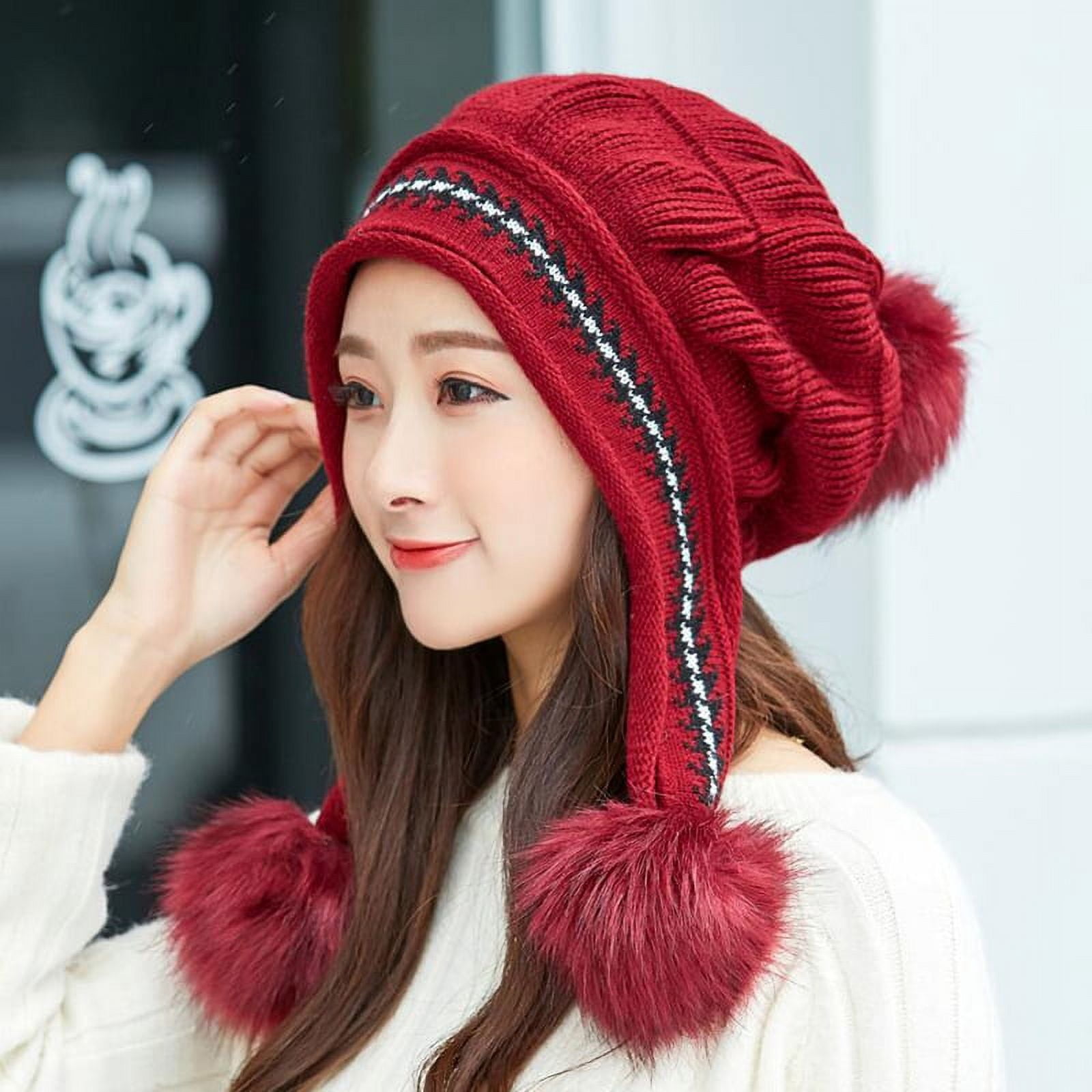 Winter Hat Gloves Set for Women Girls Warm Beanies Pompoms Winter Snow Ski Hats Knitted Caps and Gloves