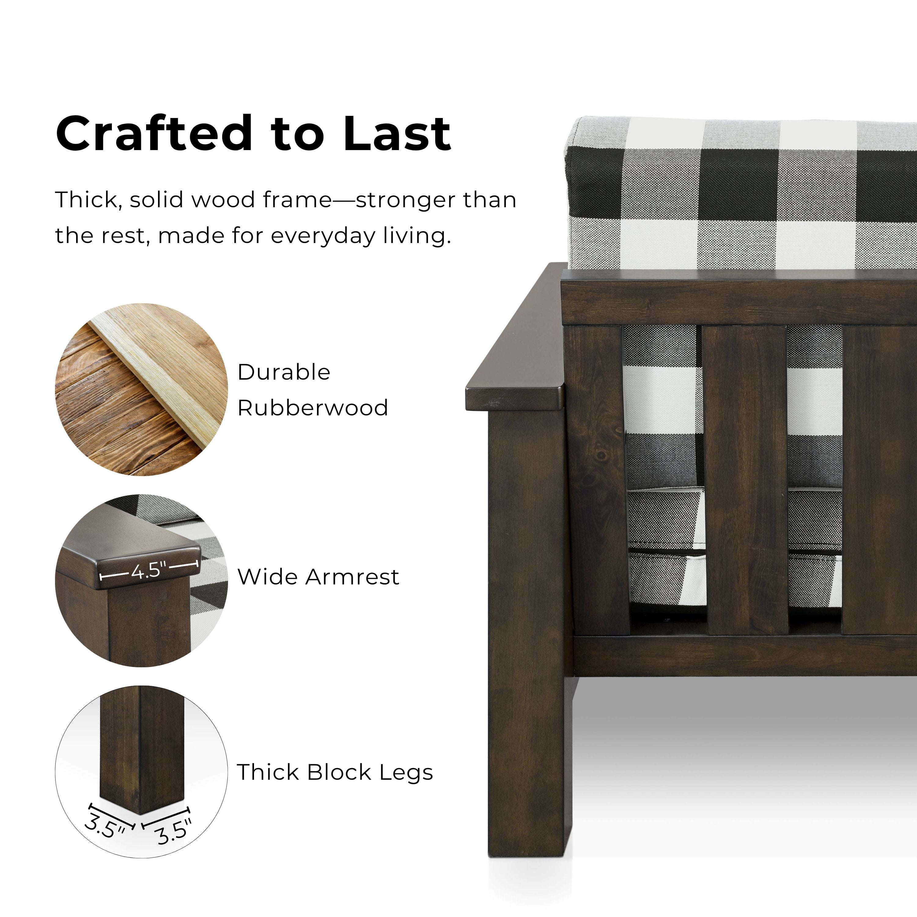 Furniture of America Moose Rustic Solid Wood Plaid Pattern Cushion Armchair, Dark Walnut
