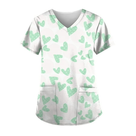

DNDKILG Scrubs Top for Women Short Sleeve Casual Uniform Professionals Graphic T Shirt Working Holiday Nursing Scrubs L