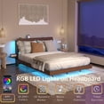thumbnail image 4 of GZXS Floating Bed Frame with RGB LED Lights & Charging Station, Queen Size Platform Bed with Storage Headboard and Foldable Side Panels, USB & Type-C Ports, Modern Design, Walnut, 4 of 9