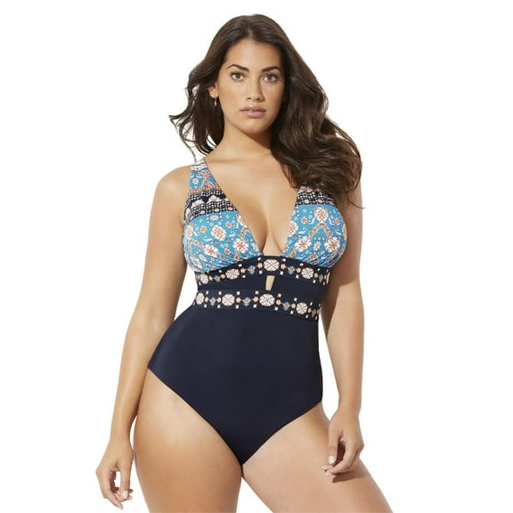 Swimsuits for All Women's Plus Size Plunge One Piece Swimsuit