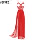 thumbnail image 2 of Lencería para mujer, vestido tentador transparente y espalda en T, ropa de dormir de 2 piezas, copa abierta, vestido de malla de encaje con abertura alta, camisón, 2 of 5
