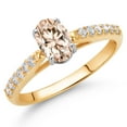 thumbnail image 2 of Gem Stone King 10K Two Tone Gold Peach Morganite and White Lab Grown Diamond Engagement Ring for Women (0.83 Cttw, Gemstone October Birthstone, Oval 7X5MM, Size 7), 2 of 4