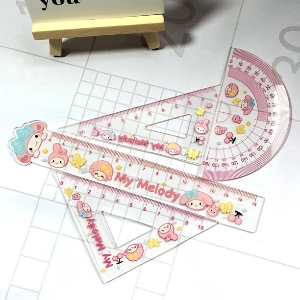 Juego de reglas de acrílico para estudiantes, Regla de medición esencial para Sanrio, Kuromi, Hellokitty, Cinnamoroll, trigonométrica, 1 Juego