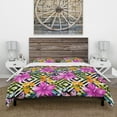 thumbnail image 3 of Designart 'Tropical Flowers and Pink Butterflies on Geometric Background' Floral Duvet Cover Set, 3 of 4