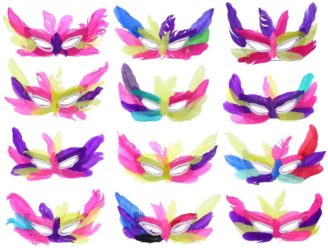 12pcs Feather Mask for Children Kids Birthday Party Favors Dress Up Costume Creative Gift Ramdom Color