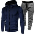 thumbnail image 3 of Letdown Men's Winter Hooded Tracksuit Set Long Sleeve Dot Print Zip Up Jacket And Gray Sweatpants 2 Piece Hoodie Sets With Pockets (Navy-1, XL), 3 of 3
