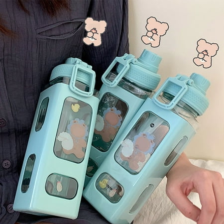 

Grofry 700ml Water Bottle Eco-friendly Cartoon Pattern Plastic Bright-colored Water Cup Supplies for Home White