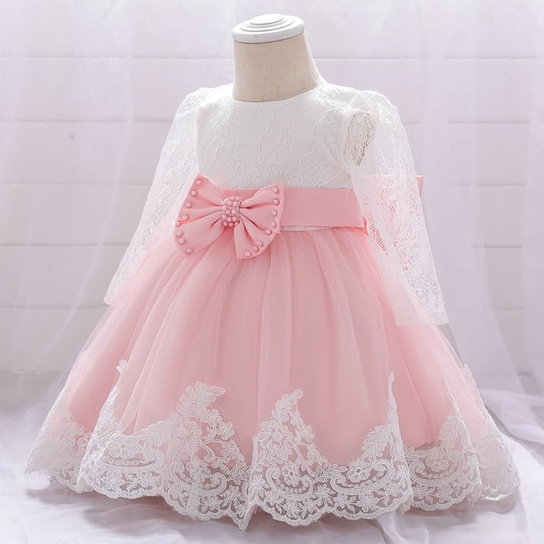 Vestido para niña, regalo de cumpleaños para bebé, vestido de encaje de manga larga con volantes para bebé