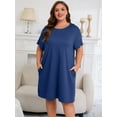 thumbnail image 4 of PinkBeautiM Plus Size Womens Nightgown Short Sleeve Sleepwear With Pockets Nightshirts Crew Neck Pajama Dress 3 Pack, 4 of 7