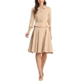 thumbnail image 1 of Conjuntos de traje de falda inspiradores y elegantes para mujeres, 2 piezas, oficina, chaqueta de blazer de 3/4 de manga, faldas plisadas, talla S, caqui, 1 of 6