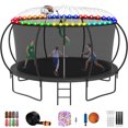thumbnail image 1 of Jump Into Fun Trampoline 12 14 15 16 Pi, Trampoline de 1400 Lb pour 3-4 Adultes et 6-7 Enfants avec Enceinte, Panier de Basketball, Piquets, Cadeaux, Trampoline Rond Extérieur Entièrement Galvanisé et Pulvérisé, 1 of 7