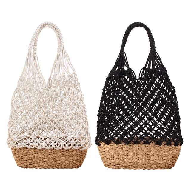 Bolso de hombro Sunnimix De paja hecho a Mano para mujer Negro blanco