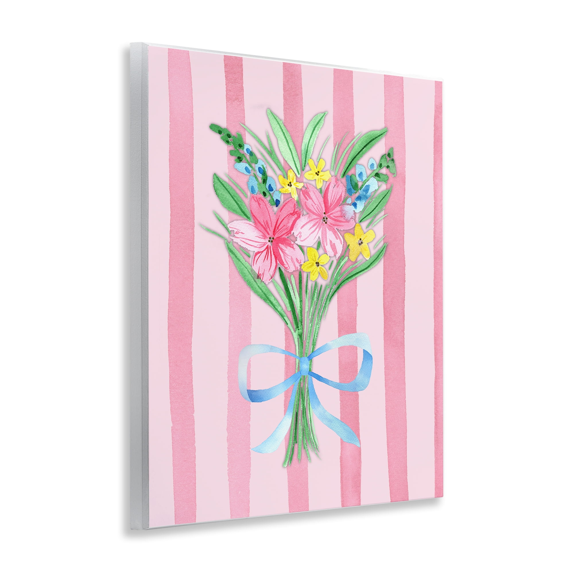 Spring Bouquet & Bow Stripes Wall Plaque Art, design by Nina Jacobs