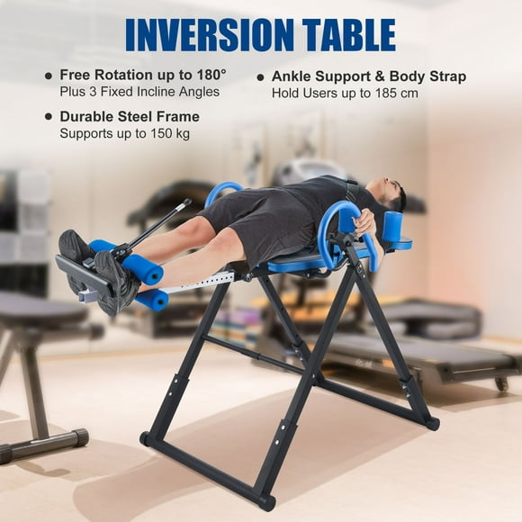 Back Stretcher Inversion Table for Home Fitness and Pain Relief, Black & Blue